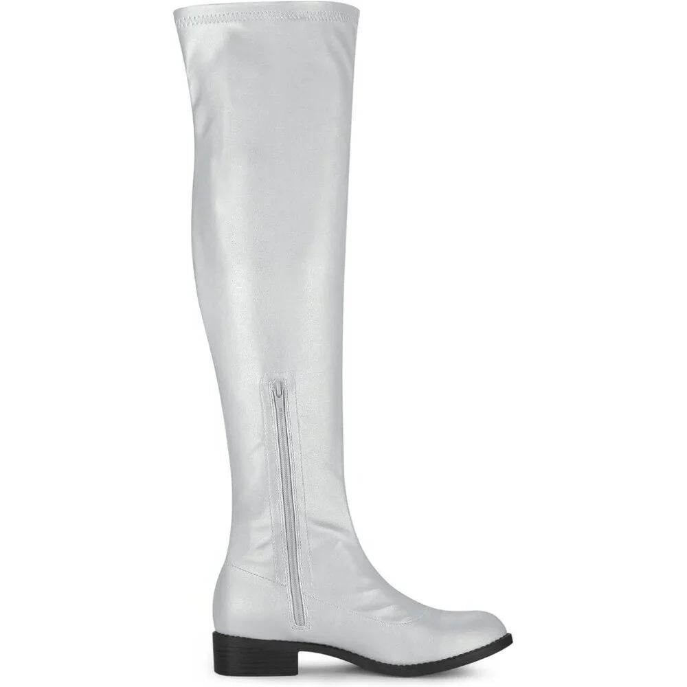 Women's Silver Knee High Comfortable Thigh High Daily Low Flat Heel Boots